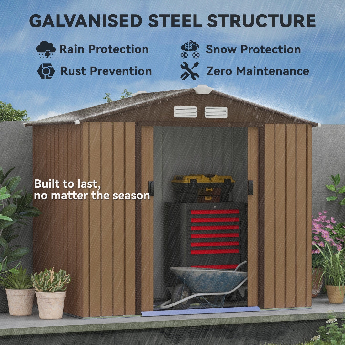 7 x 4ft Lockable Metal Garden Tool Storage Shed