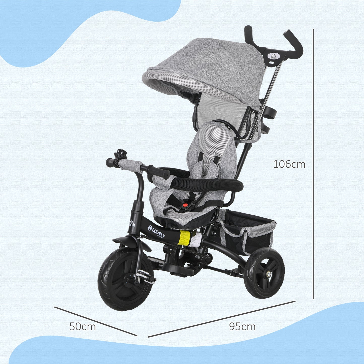 6 in 1 Kids Trike Push Bike w/ Push Handle, Canopy