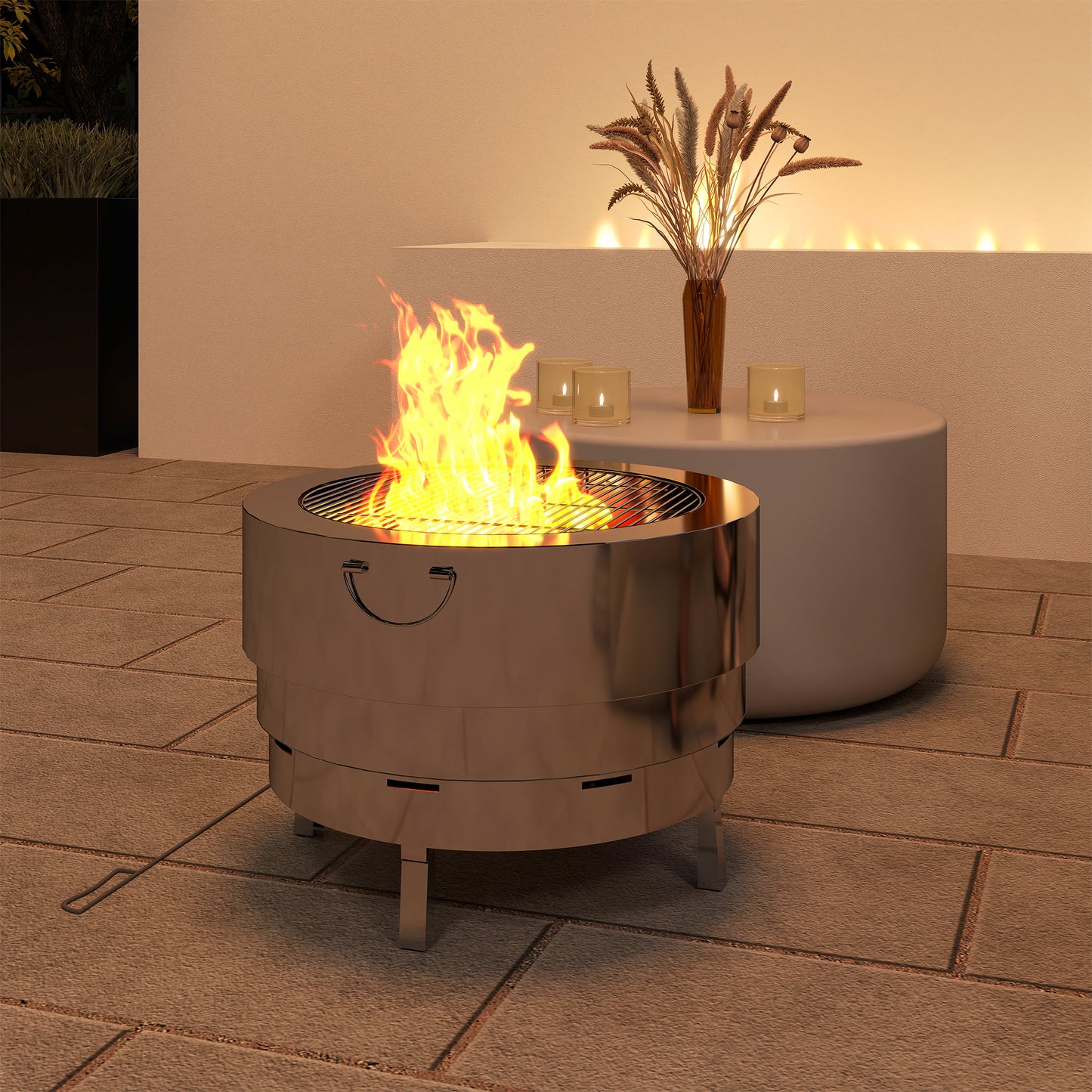 Stainless Steel Wood-burning Fire Pit with Fire Poker