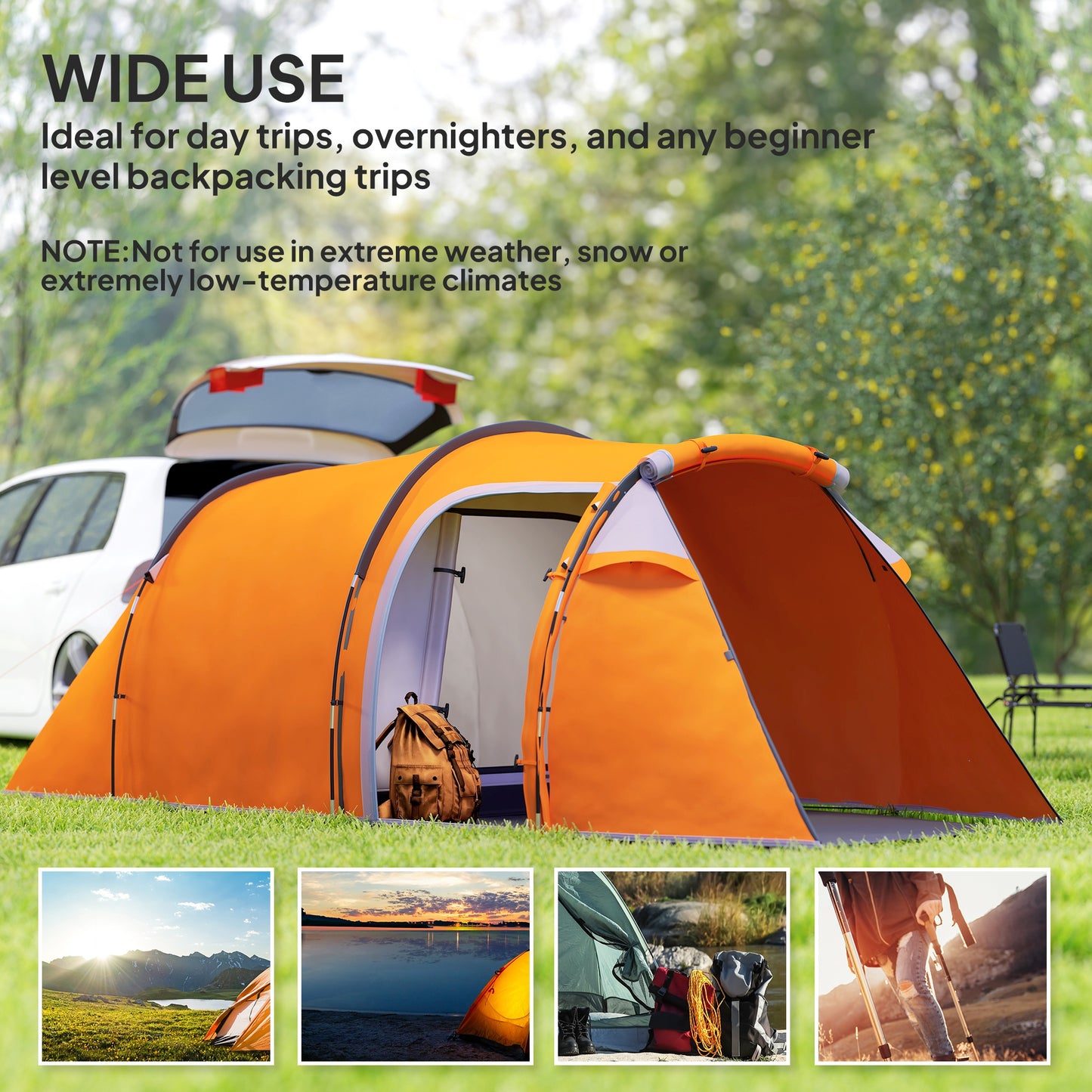 2-3 Man Tunnel Tents w/ Vestibule Camping Tent Porch Air Vents