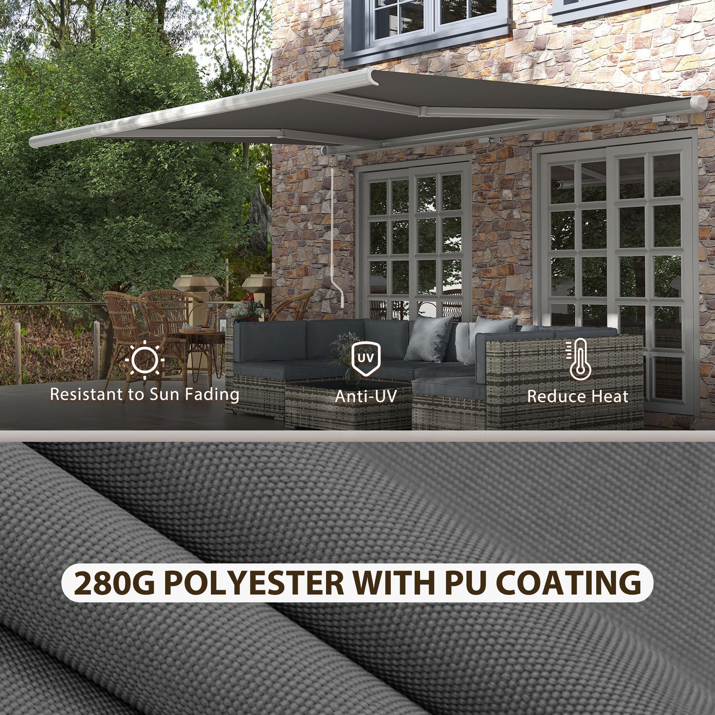 4x3m Full Cassette Electric/Manual Retractable Awning with LED Light