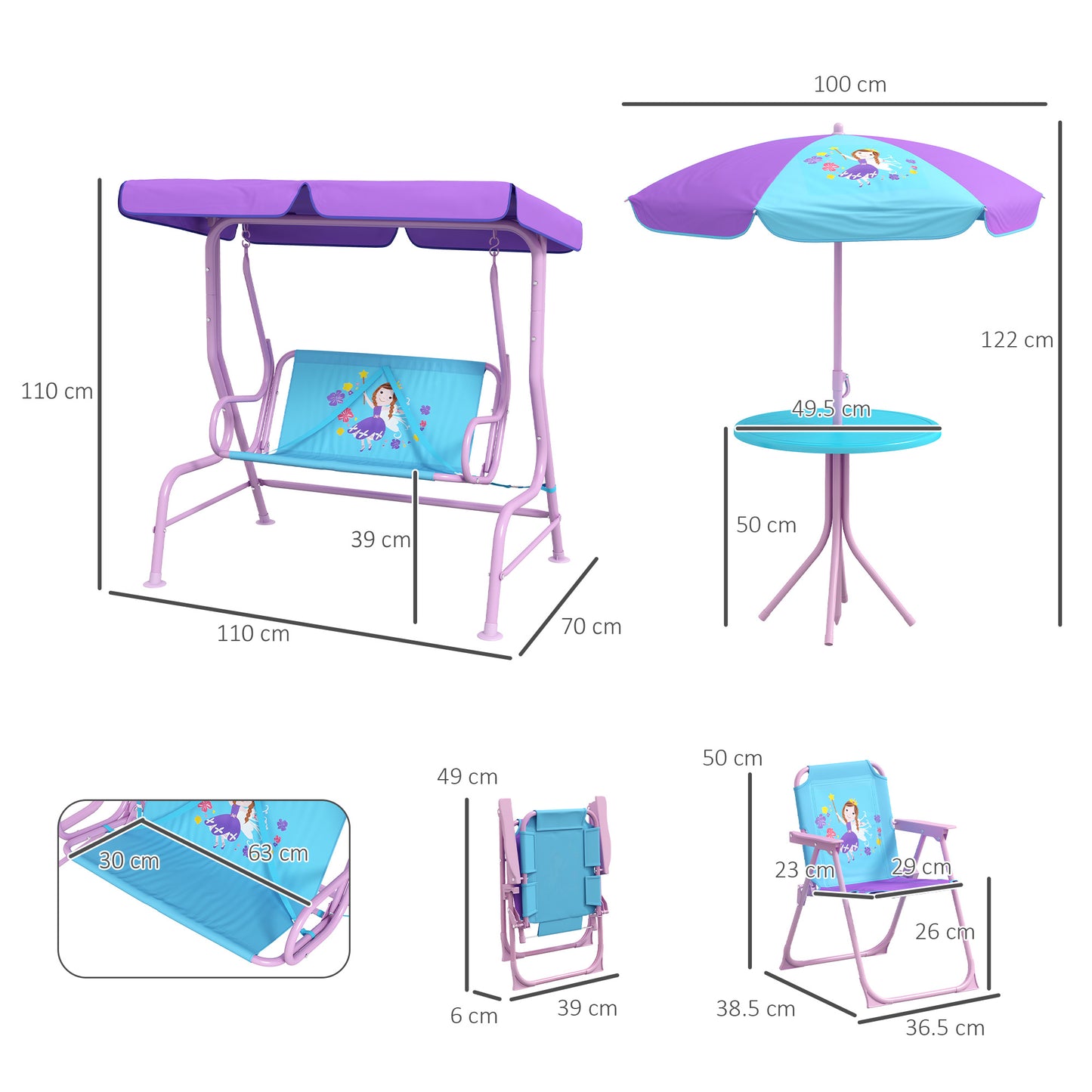 4PCs Kids Garden Furniture Set w/ 2 Seater Garden Swing Chair