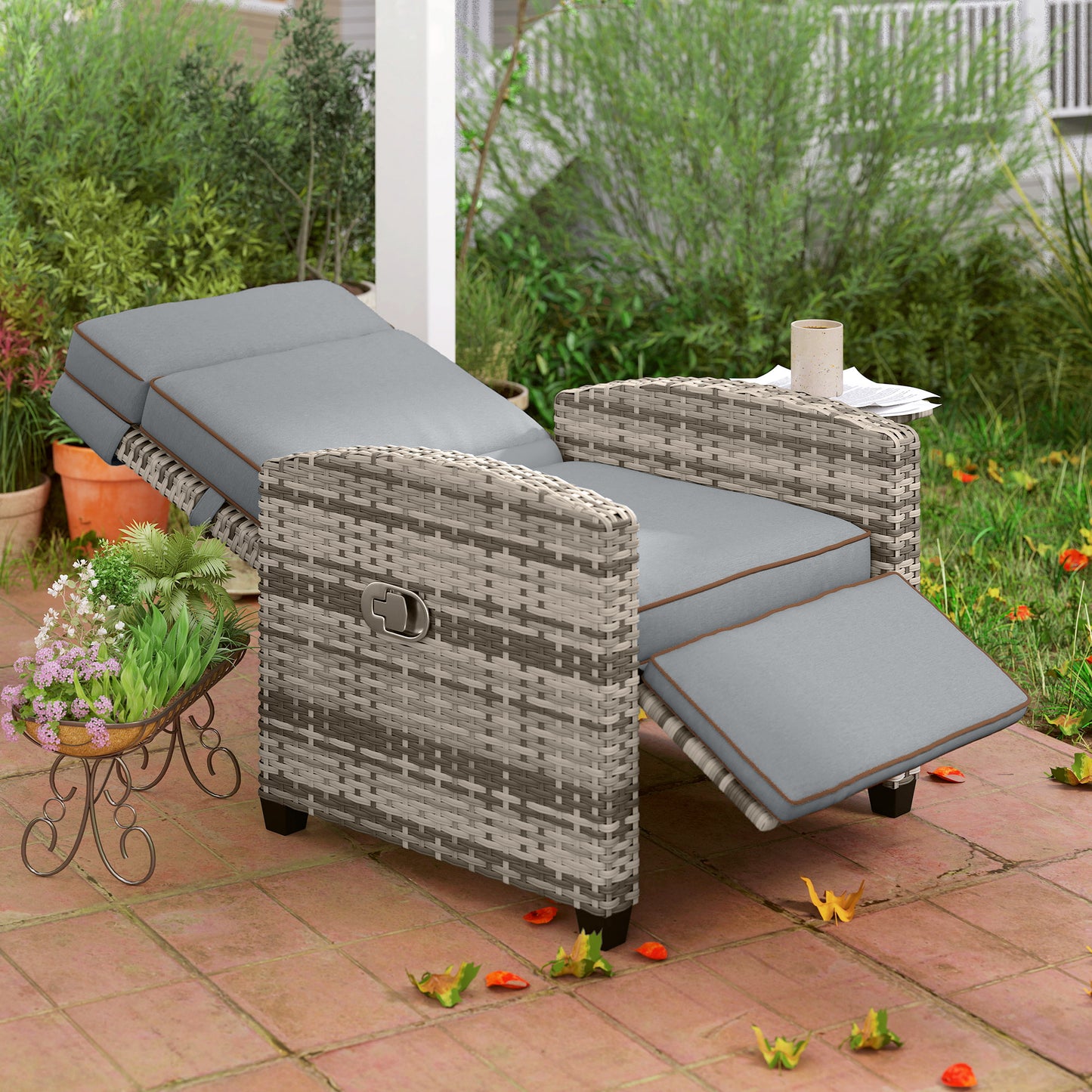 145° Reclining Rattan Armchair with Footrest
