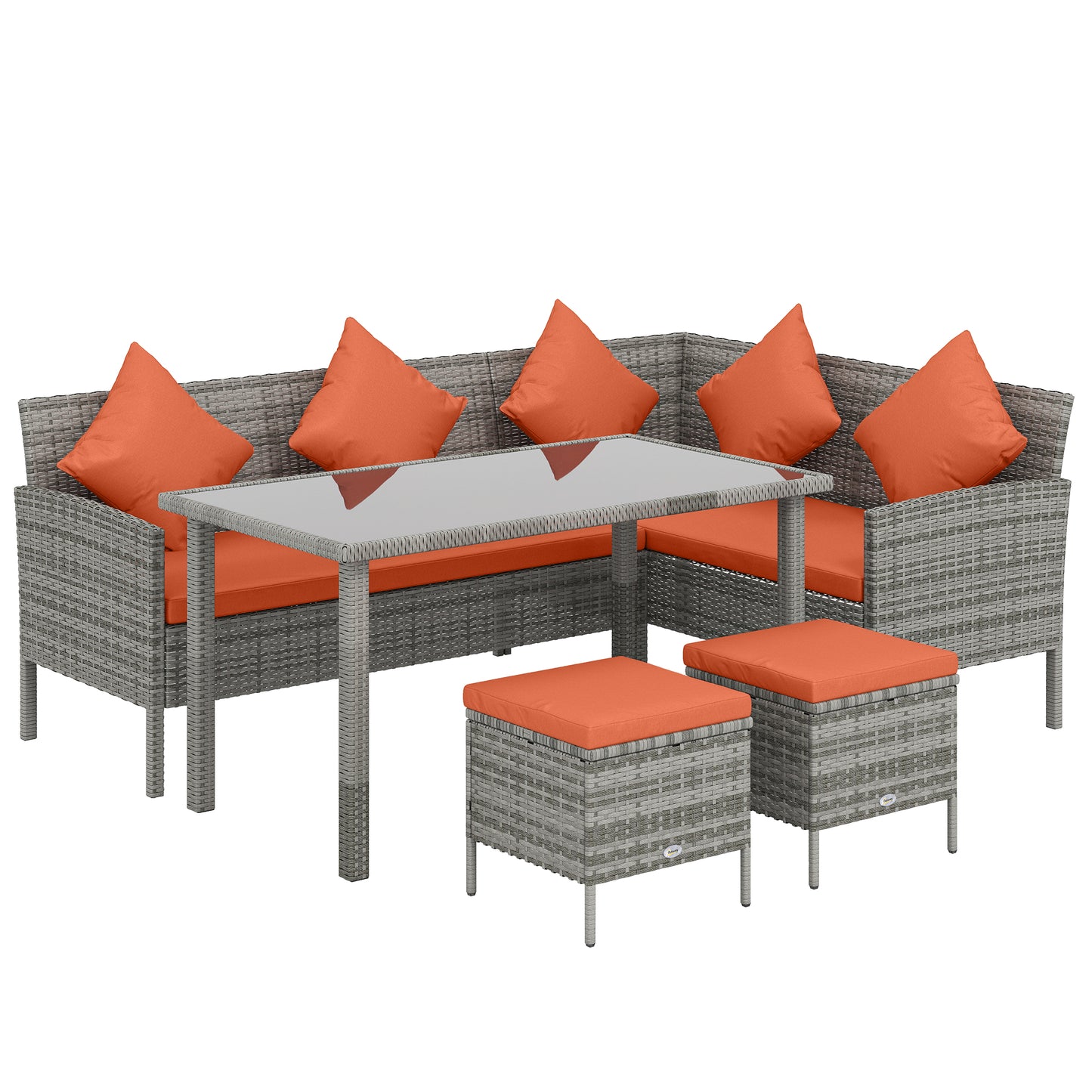 6-Seater Rattan Dining Set Sofa Table Footstool Outdoor w/ Cushion