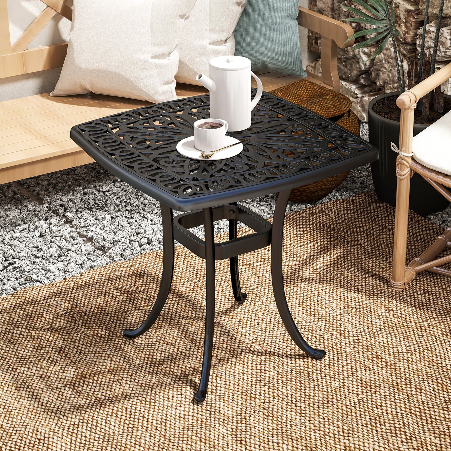 Outdoor Garden Table, Cast Aluminium Patio End Table (1)