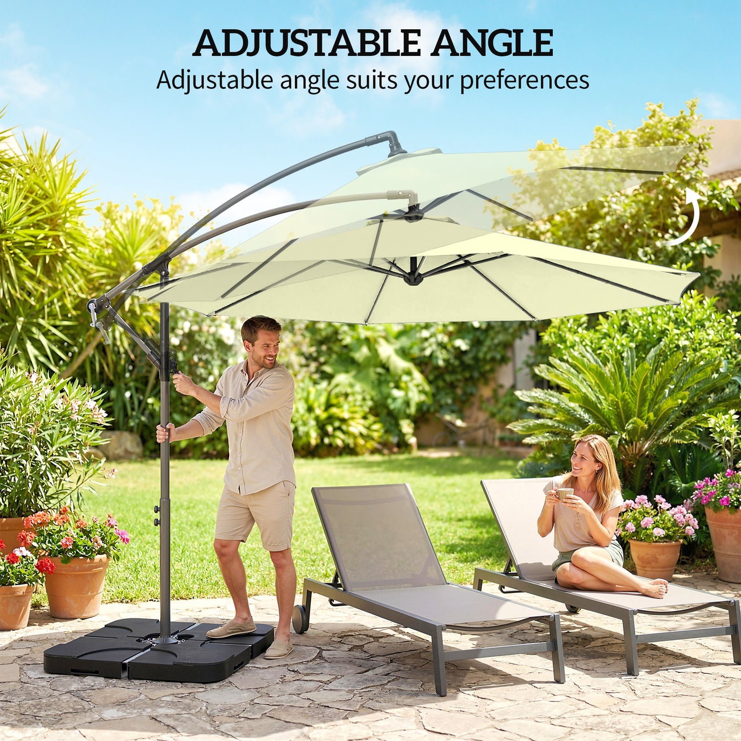 3m Overhanging Parasol, with Base, Weights and Cover