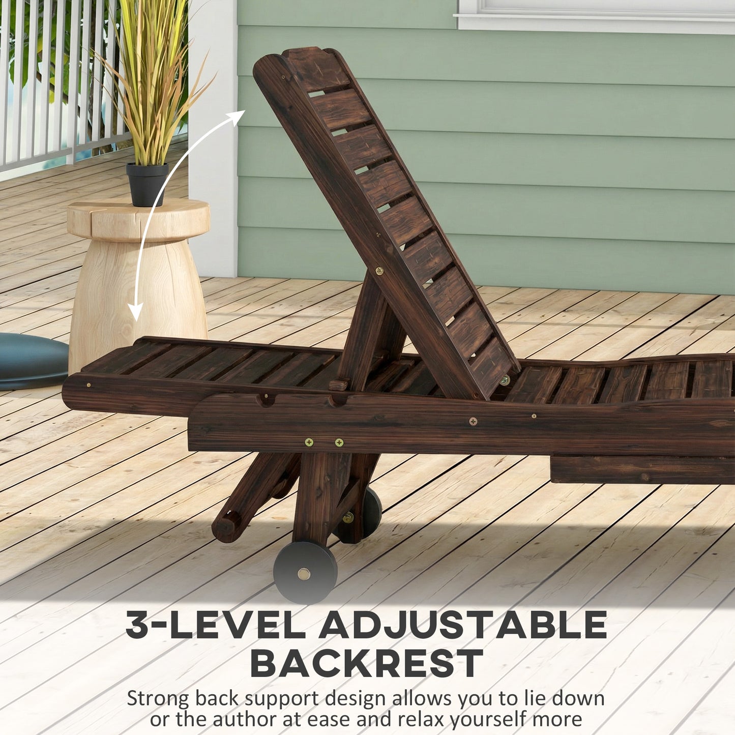 Outdoor Wooden Sun Lounger with Built-In Table