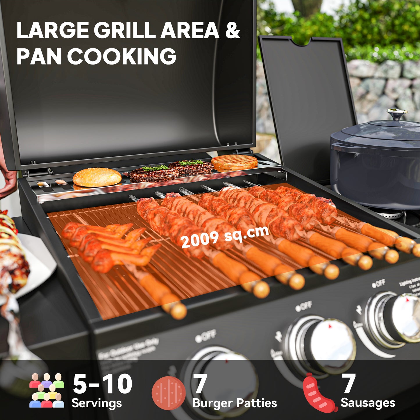 3+1 Burner Gas BBQ Grill with Storage Cabinet and Shelves