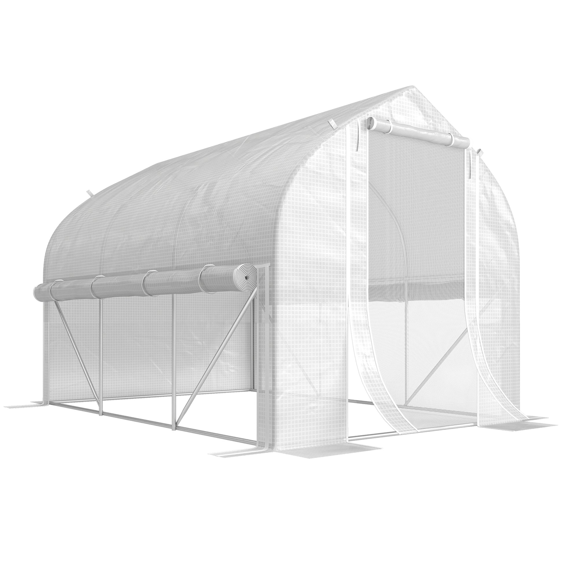 3 x 2(m) Walk-in Polytunnel Greenhouse, Zipped Roll Up Sidewalls