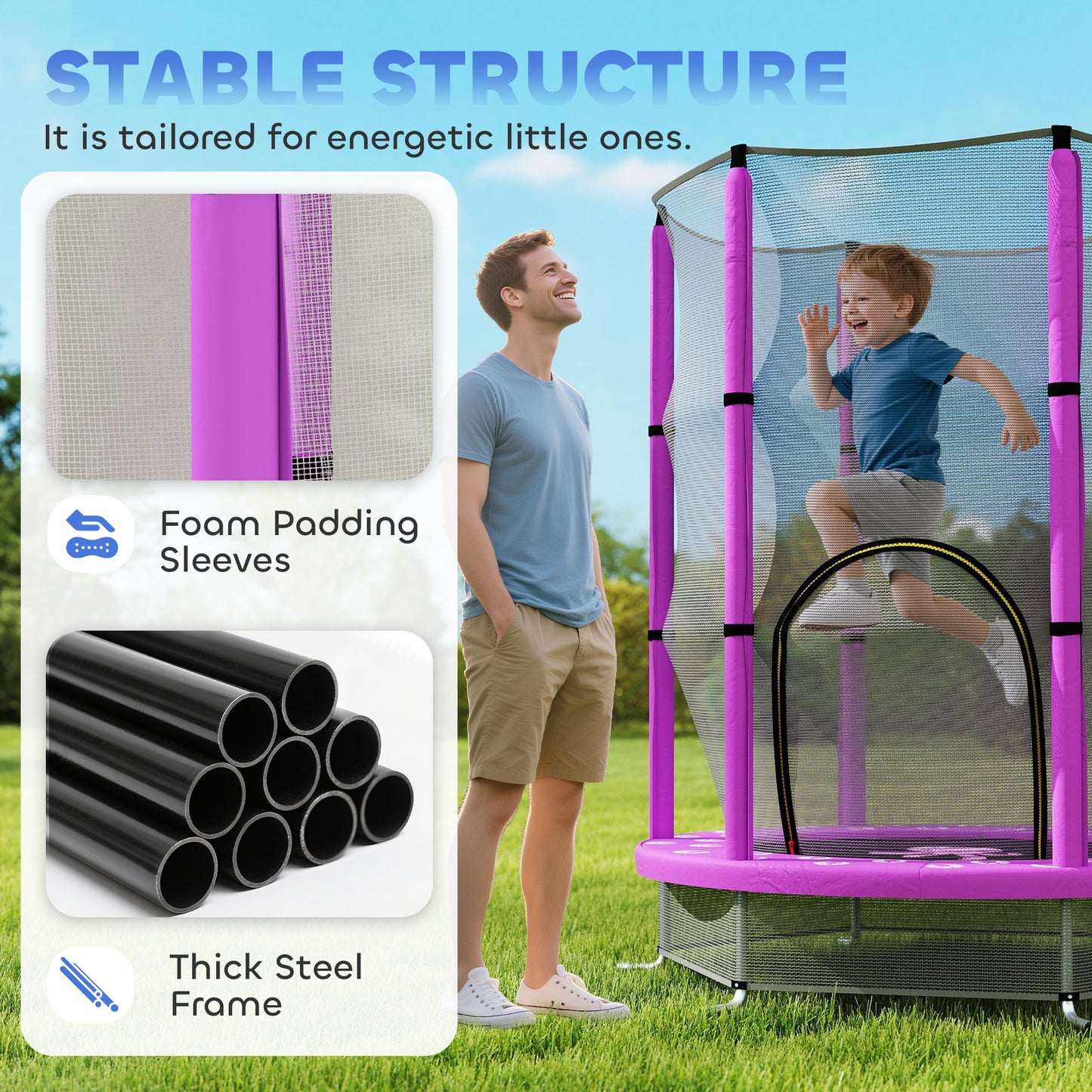 4.6ft Toddler Trampoline w/ Safety Enclosure Net