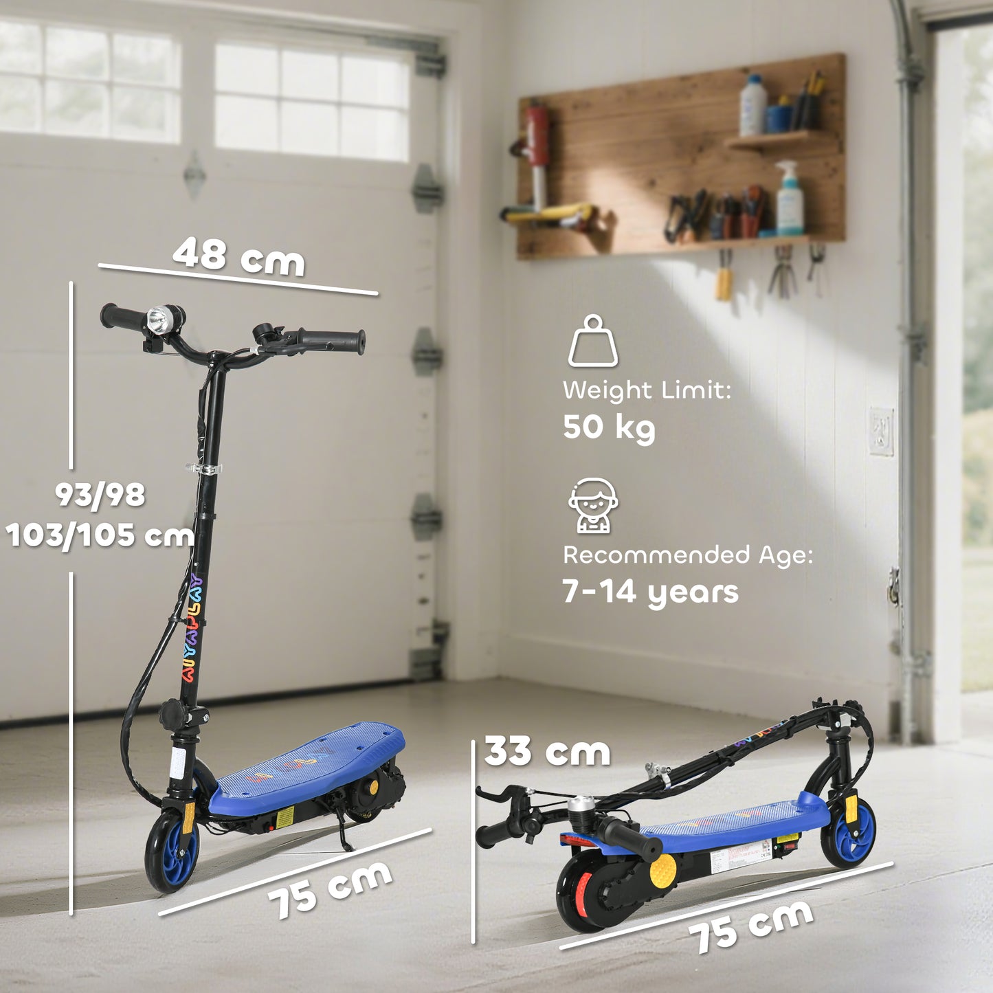 Foldable Electric Scooter, with LED Lights, for Ages 7-14 Years