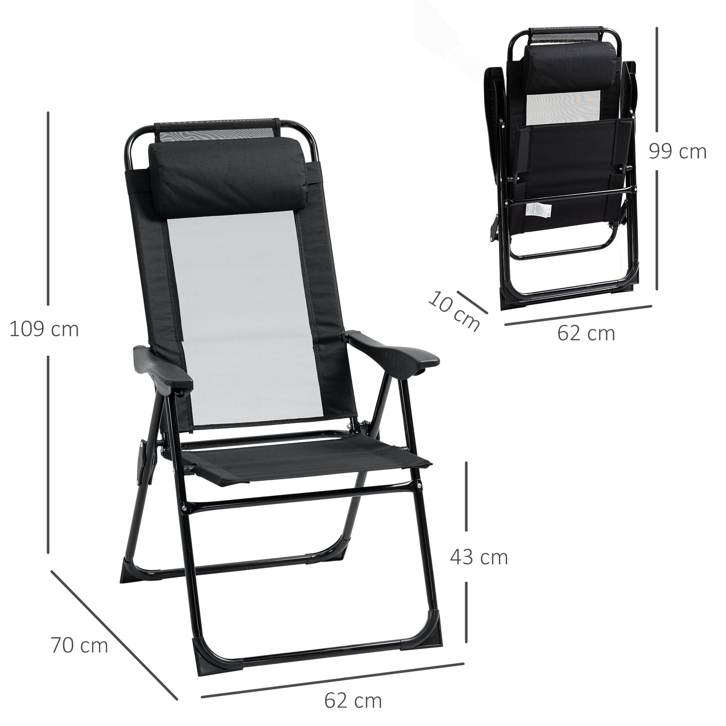 Set of 2 Portable Folding Recliner Metal Outdoor Patio Chaise