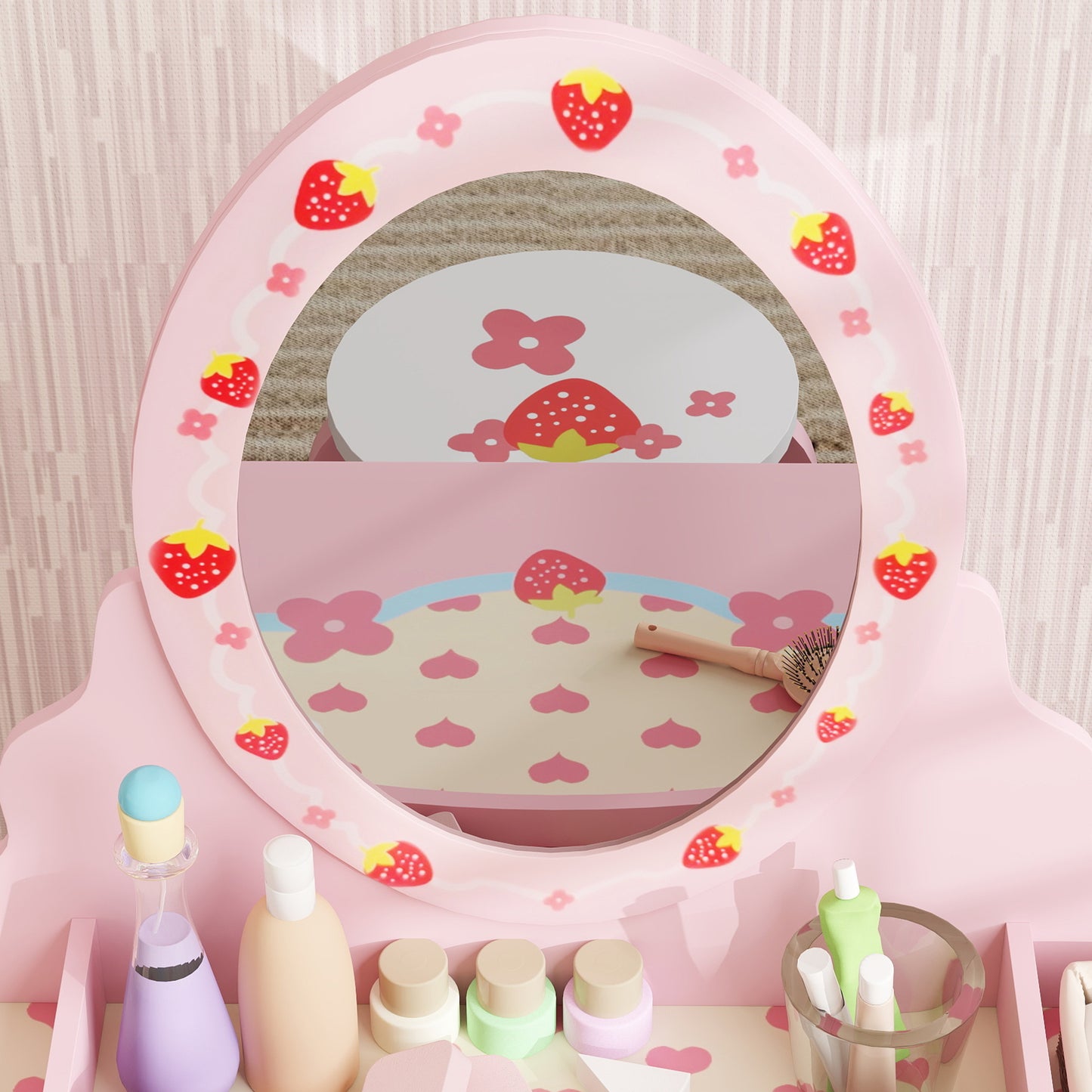 Kids Dressing Table Set, Vanity Table with Stool, Mirror, Drawer (1)