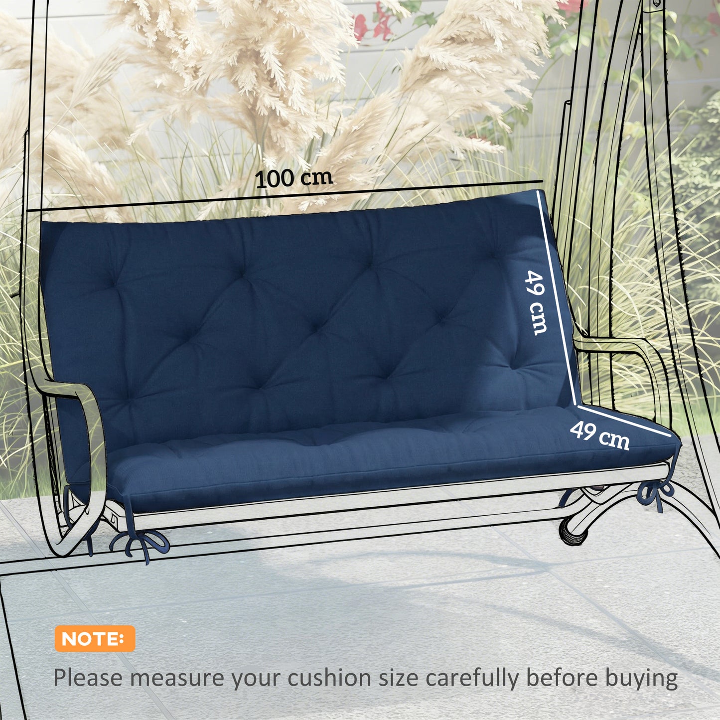 2 Seater Bench Pad, Garden Chair Cushion with Back and Ties