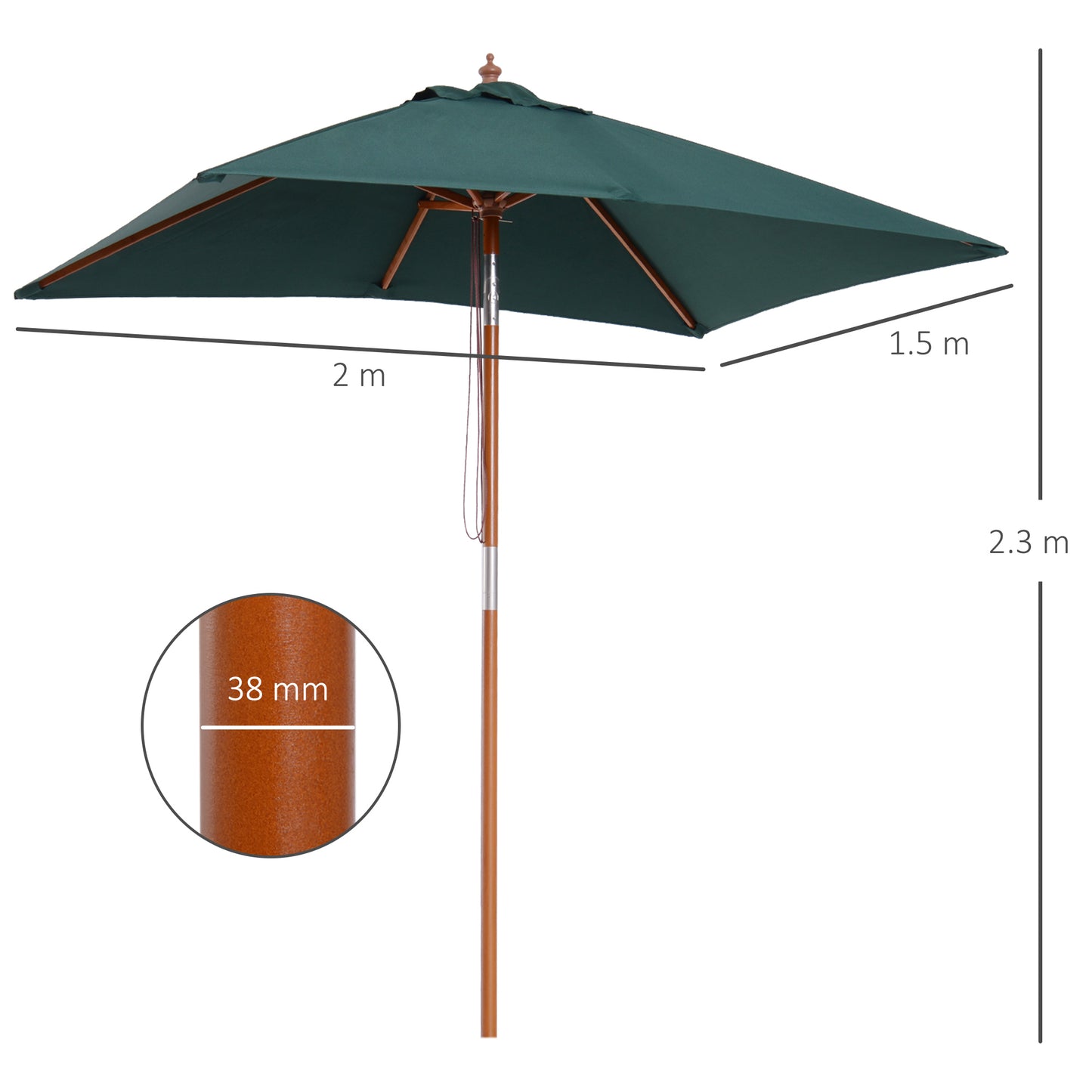2m x 1.5m Garden Parasol Umbrella with Tilting Sunshade Canopy
