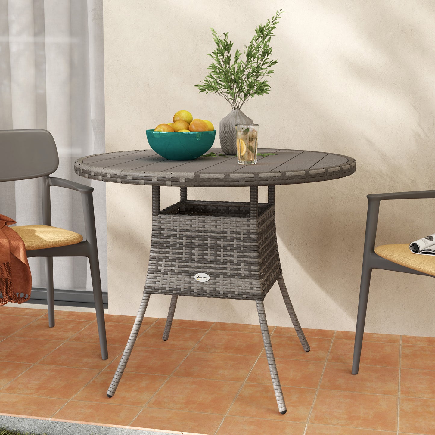 90 cm Wood-Effect Rattan Garden Table