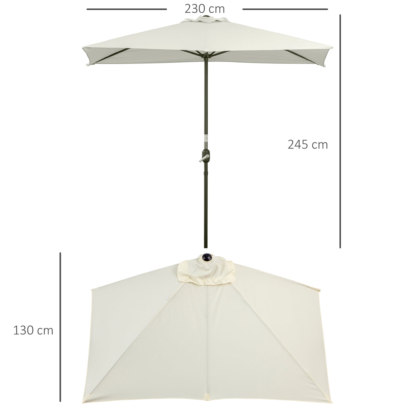Balcony Half Parasol Semi Round Umbrella Patio Crank Handle (2.3 m