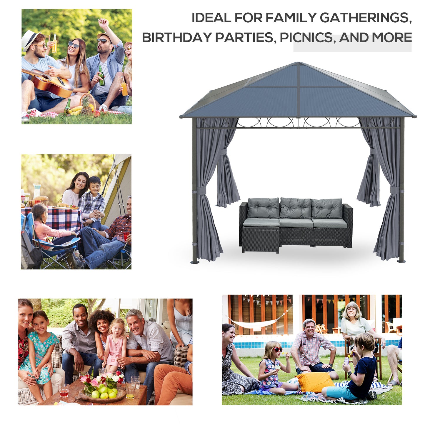 3 x 3(m) Hardtop Gazebo Canopy with Polycarbonate Roof (2)