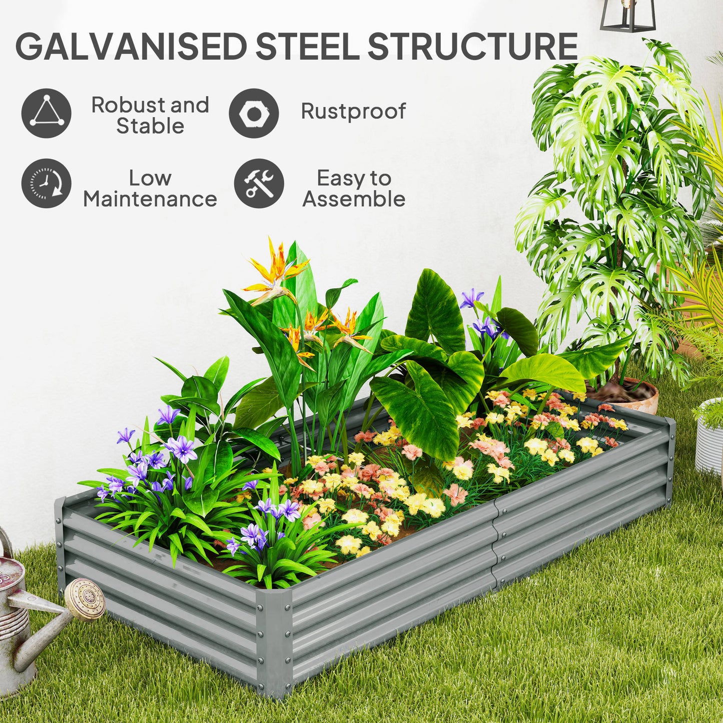 180 x 90cm Galvanised Steel Open Planter