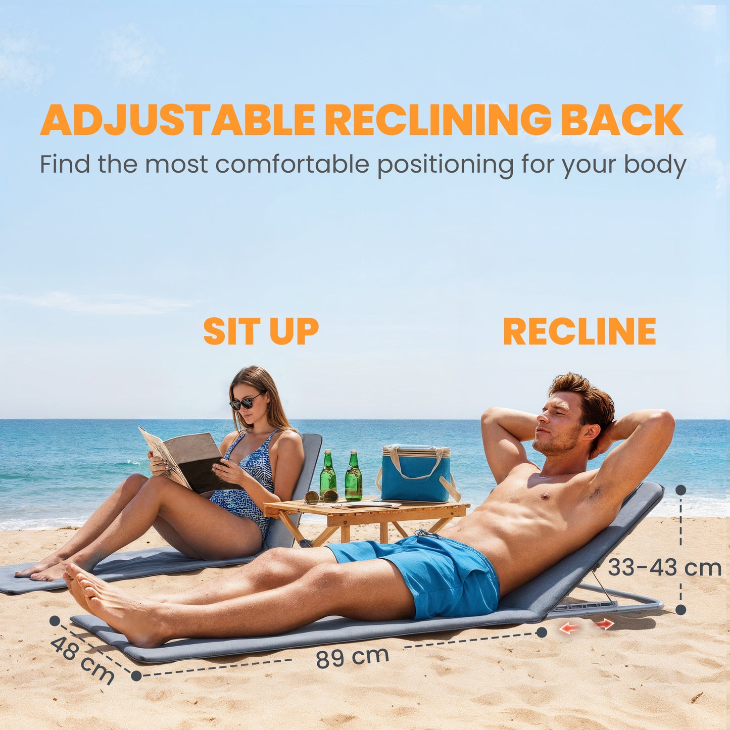 Set of 2 Foldable Garden Beach Chair Mat Lightweight Outdoor Sun