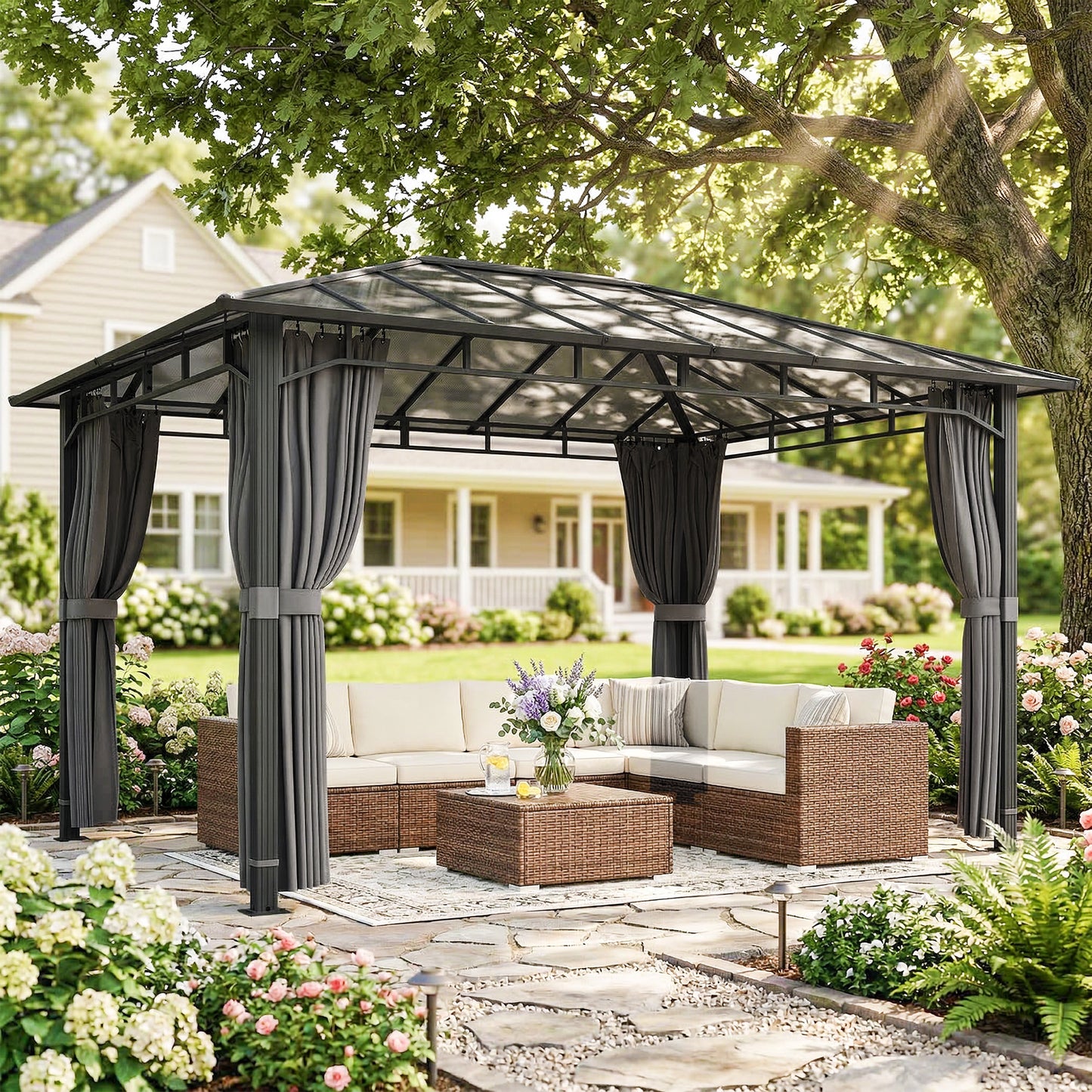 3 x 4 m Outdoor Hardtop Gazebo Canopy with PC Roof