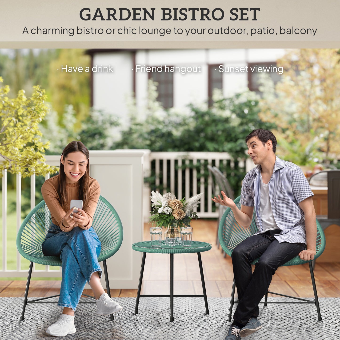 Rattan Bistro Set with Acapulco Chairs and Glass Table