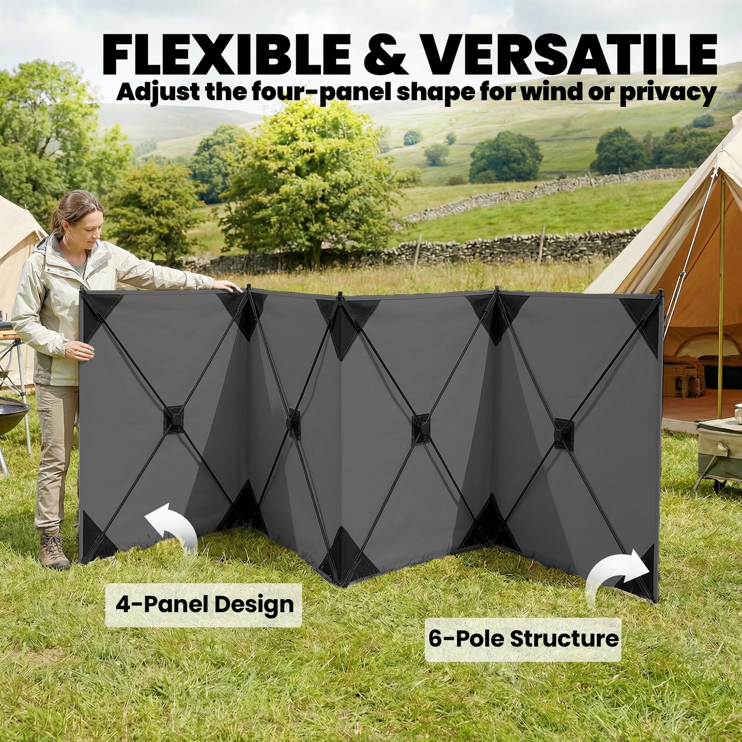 Camping Windbreak Pop Up Windbreaker Blocker with Ropes Pegs