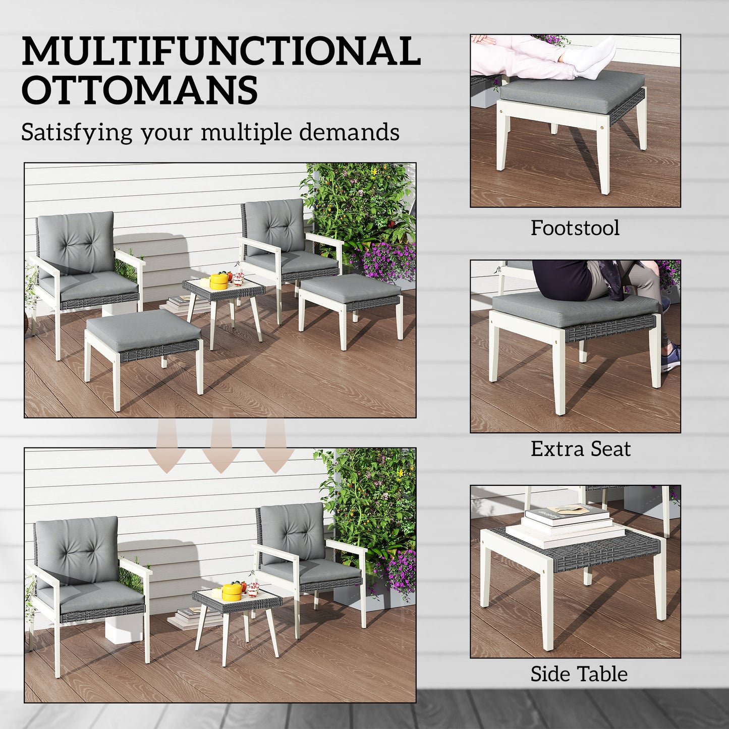 Five-Piece Rattan Patio Set, with Wood-Top Table