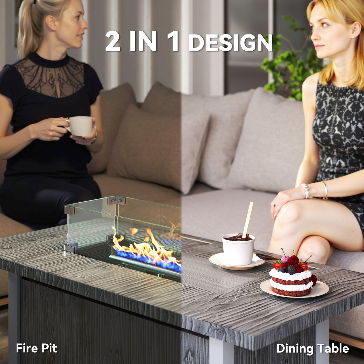50,000 BTU Gas Fire Pit Table with Cover and Glass Screen