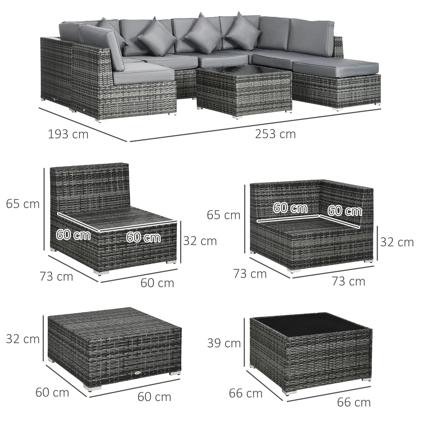 8 Pieces PE Rattan Corner Sofa Set, Outdoor Garden Furniture Set