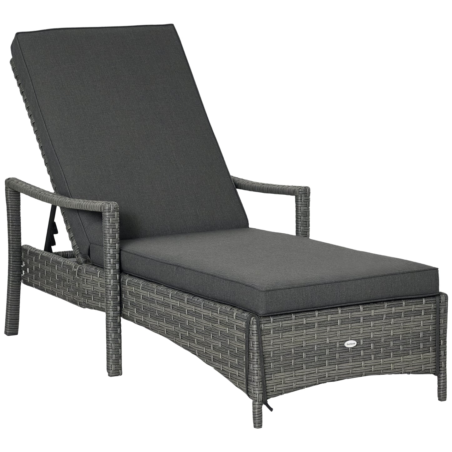 Patio Rattan Sun Lounger, Dual Wicker Weave Outdoor Single