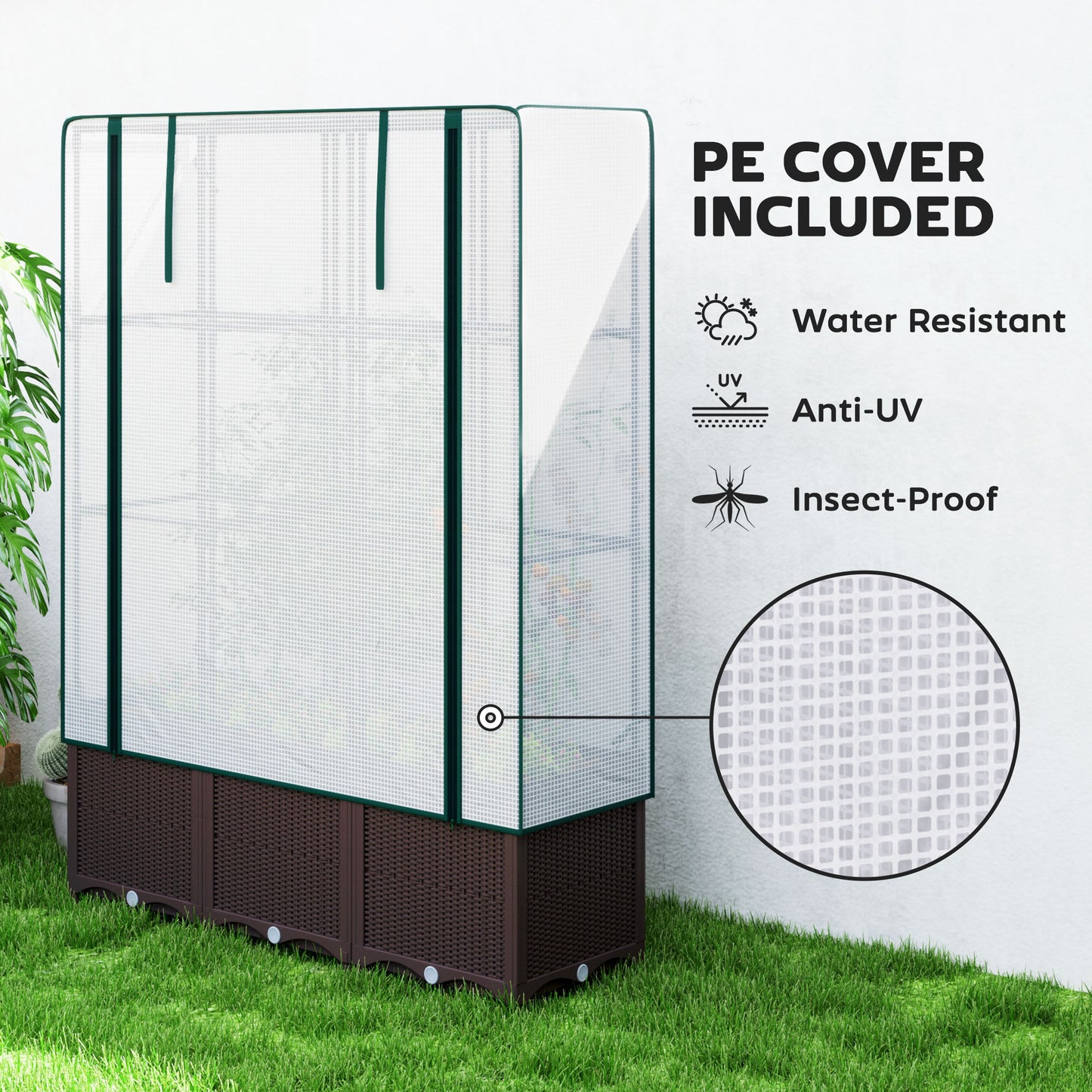 Raised Garden Bed with Trellis, Plastic Planter Box with PE Cover (1)