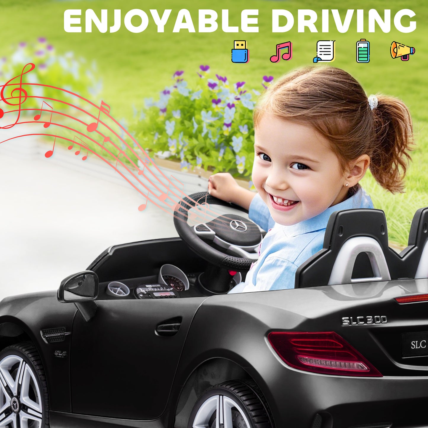 Benz SLC 300  Licensed 12V Kids Electric Ride On, with Music