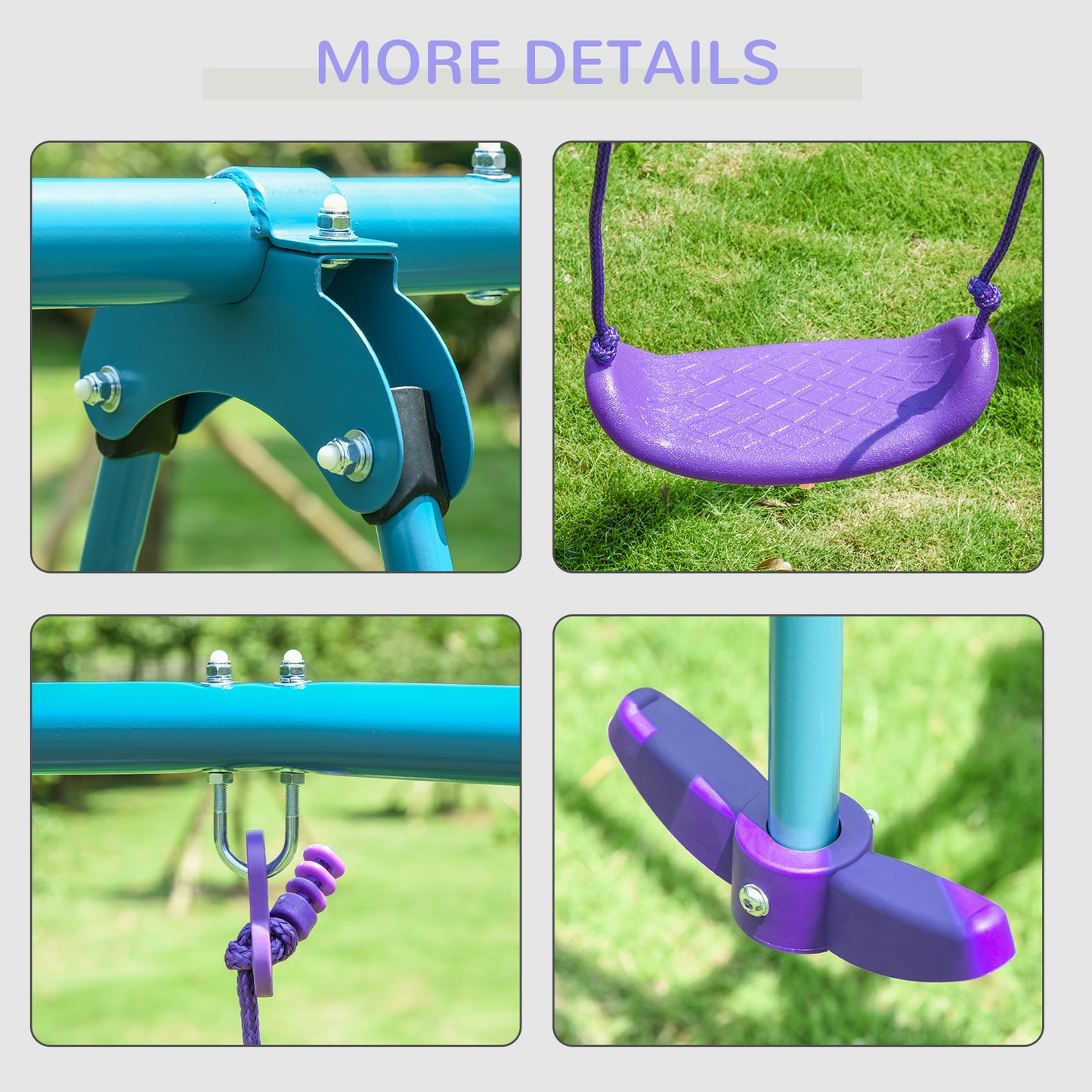 Metal Swing Set, with Seesaw, Adjustable Height, for Ages 3+ Years