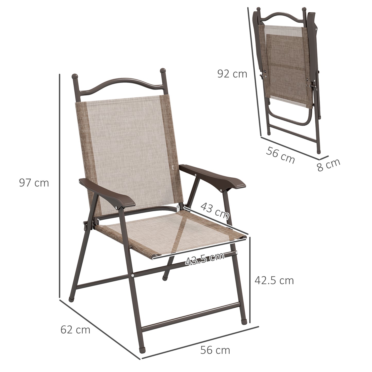 Set of Two Folding Garden Chairs, with Fabric Mesh Seats