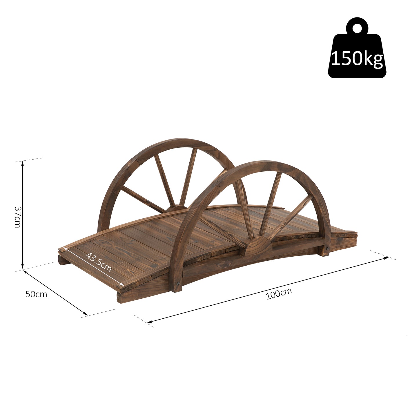 Wooden Garden Bridge Lawn Décor Stained Finish Arc Outdoor Pond