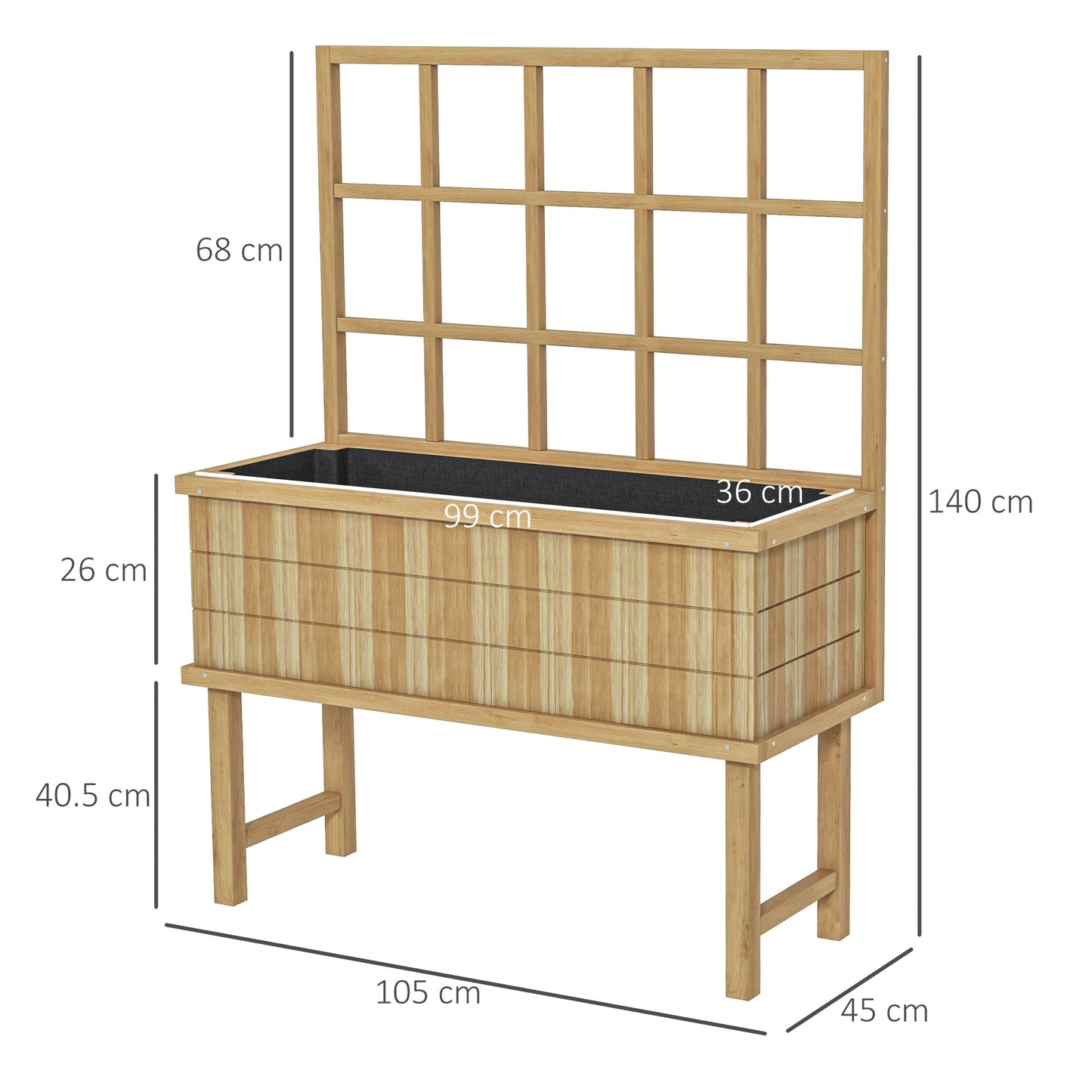 45 x 105cm Wooden Garden Planter, with Trellis