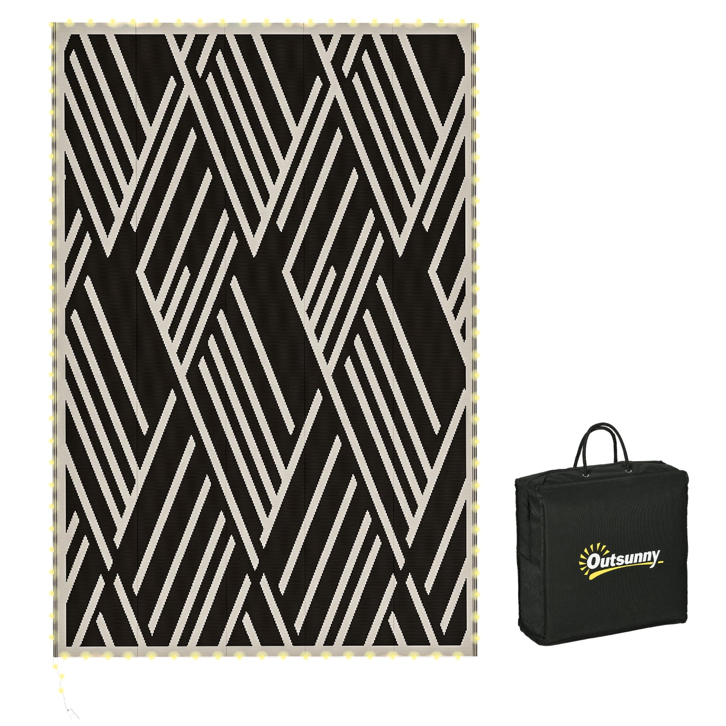 Plastic Straw Reversible RV Outdoor Rug with LED String Light (1)