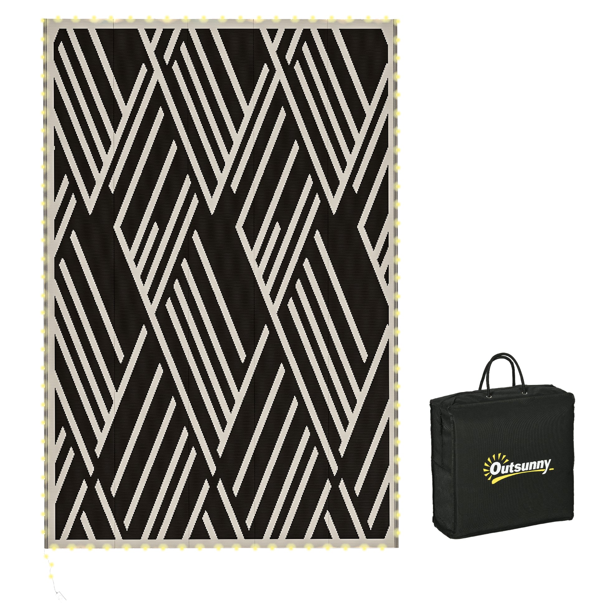 Plastic Straw Reversible RV Outdoor Rug with LED String Light (1)