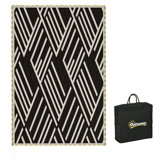 Plastic Straw Reversible RV Outdoor Rug with LED String Light (1)
