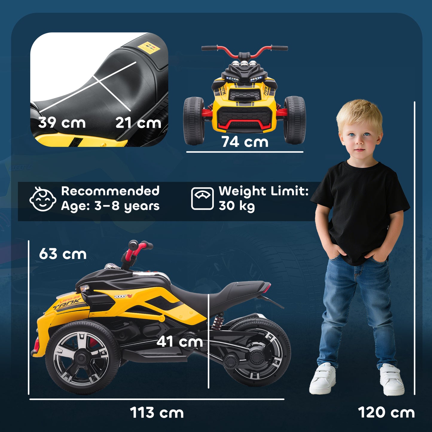 12V Kids Electric Ride On Car with 3 Wheeler, MP3 Player, Horn