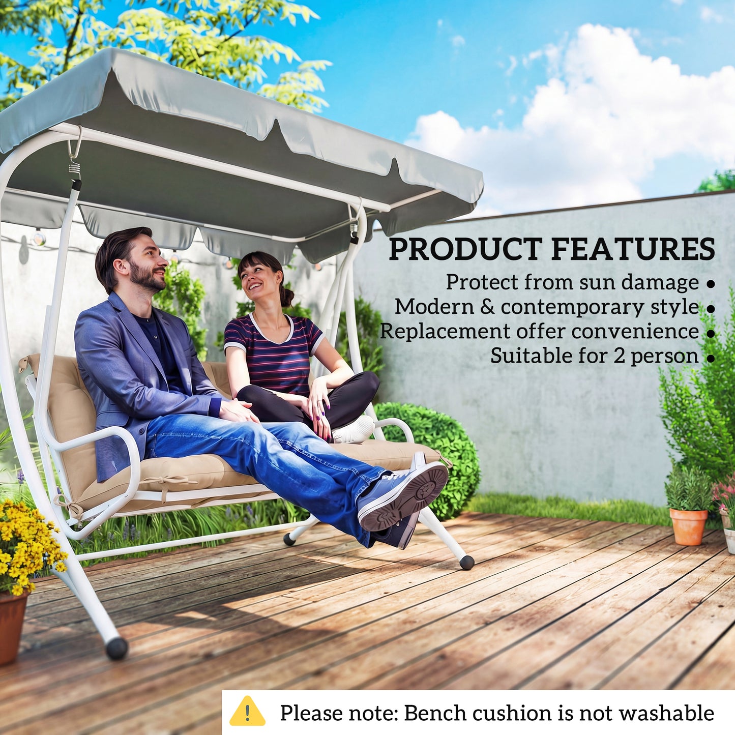 Garden Bench Cushion, 2 Seater Swing Chair Cushion