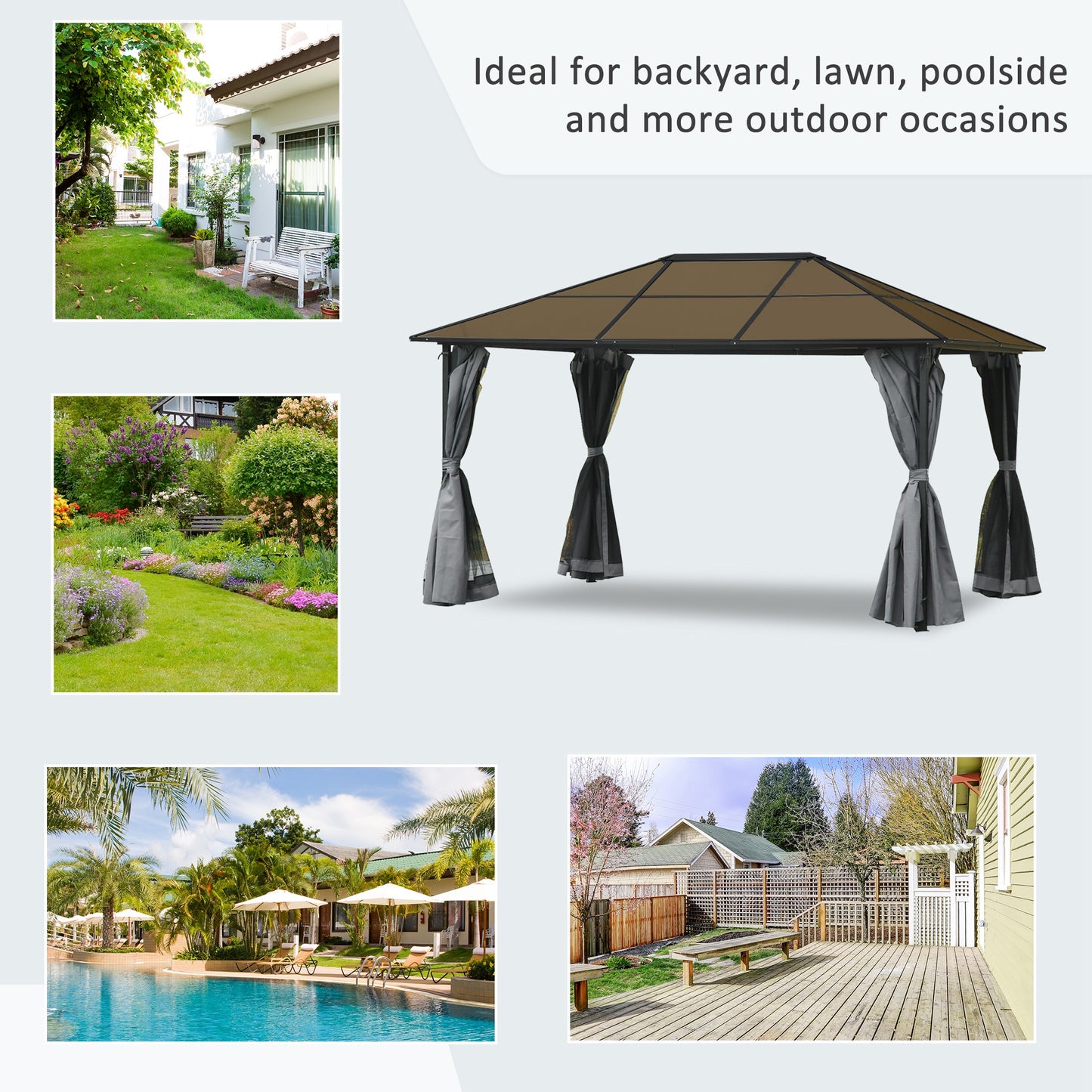 3 x 4m Hardtop Gazebo Canopy with Polycarbonate Roof