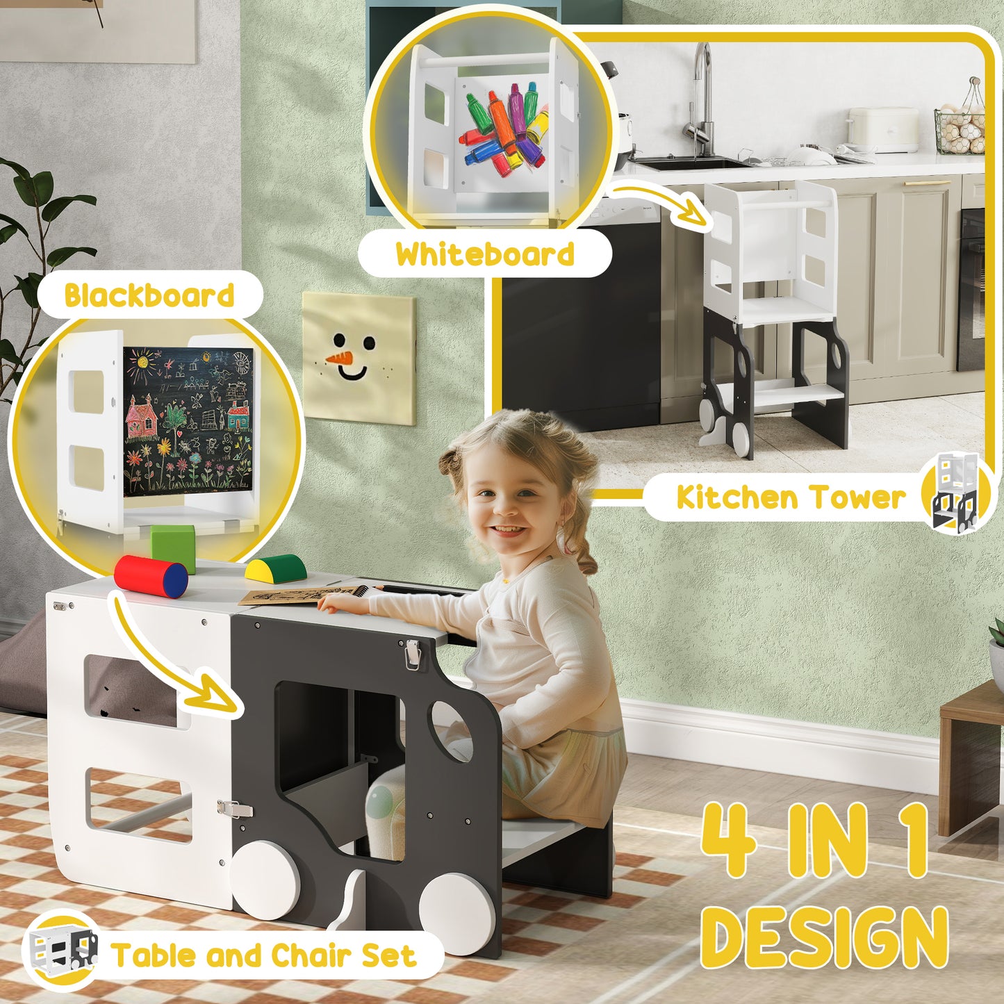 Toddler Step Stool, 4 in 1 Standing Tower