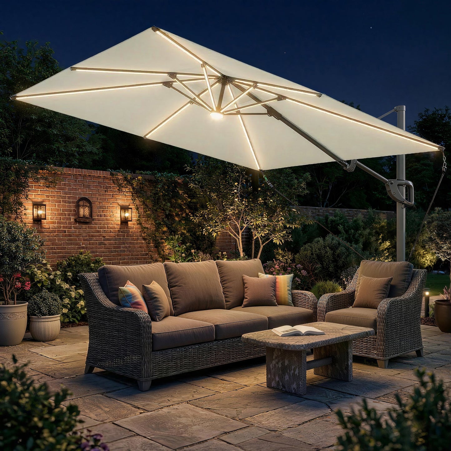 3 x 3 m Garden Cantilever Parasol w/ Light, Cover