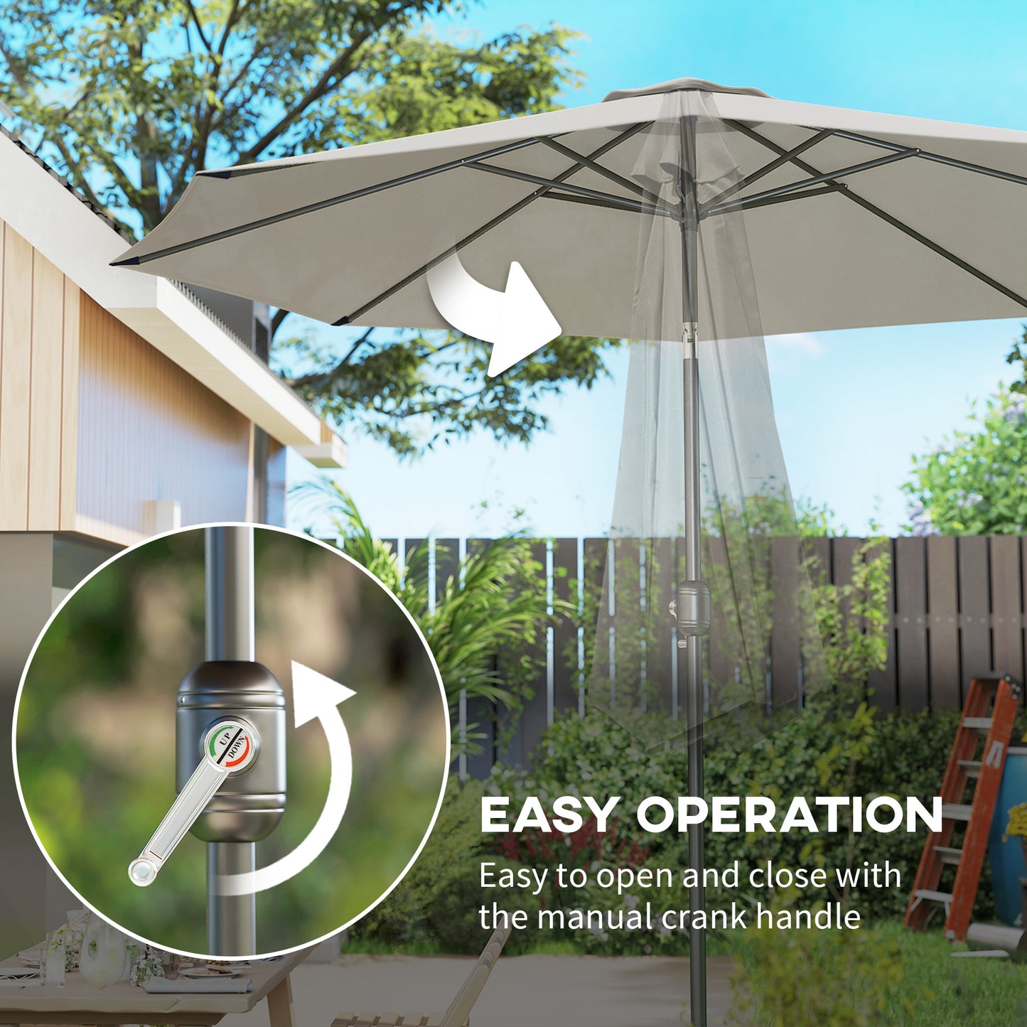 3(m) Tilting Parasol Garden Umbrellas, Outdoor Sun Shade with 8 Ribs