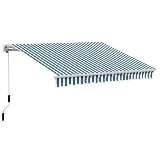 Manual Retractable Awning, size (4m x3m)-Green/White Stripes