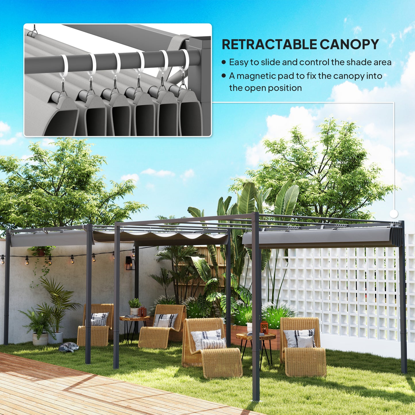 3 x 3m Retractable Roof Metal Pergola