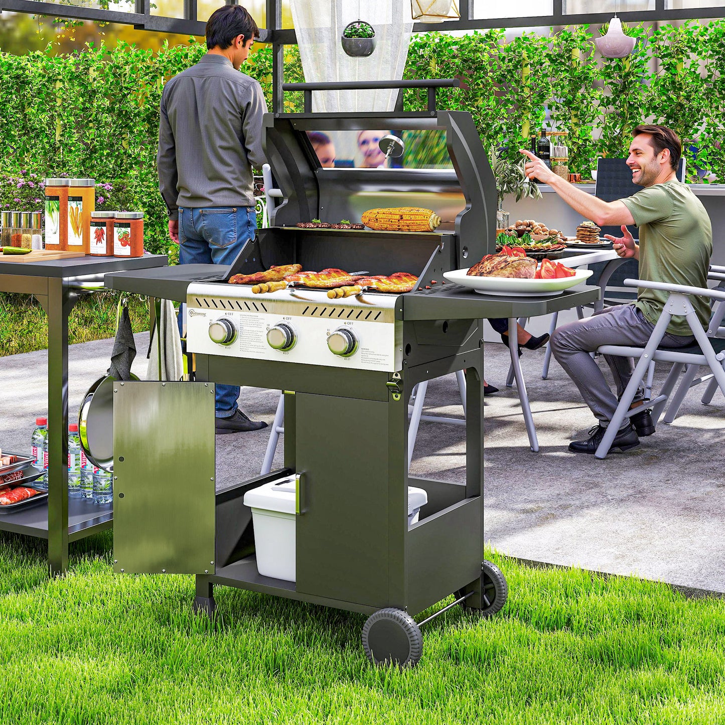 7.5kW Three-Burner Gas BBQ Grill, with See-Through Lid