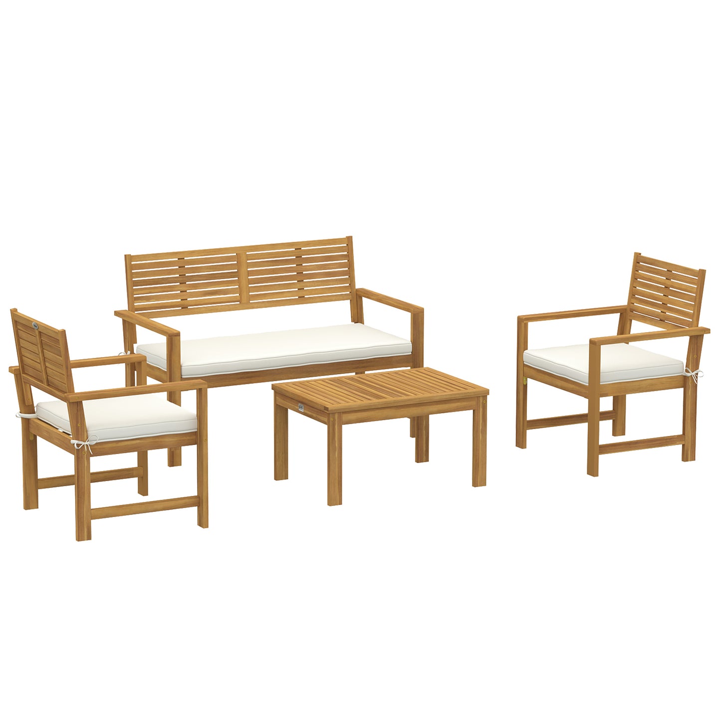 4 Seater Wooden Garden Furniture Set with Loveseat, Armchairs, Table